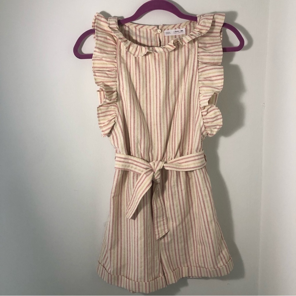 Zara Girls Striped Belted Jumpsuit Pink and Gold Stripes Size 13-14/CM 164